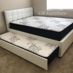Full Twin White Trundle Bed With Ortho Matres!