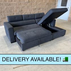 Brand New Charcoal Gray Sleeper Sectional Couch Sofa w/Adjustable Headrests and a Storage Chaise (DELIVERY AVAILABLE! 🚛)