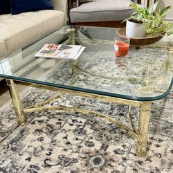 VTG Labarge Coffee Table 41” Square Brass w/ 3/4” Thick Glass Top Excellent Condition