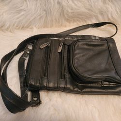 Genuine Leather Multi-zipper Crossbody Bag Black