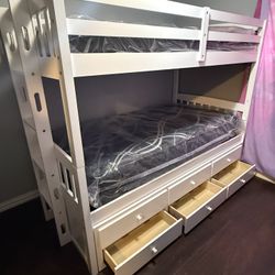 Bunk Bed Frame White With 2 Mattress 