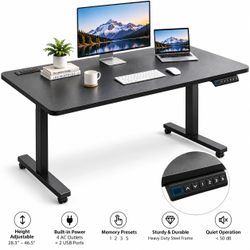 Electric Height Adjustable Standing Desk w/ Power Outlets & Memory Presets – Black