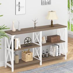 Farmhouse Entryway Table, Wood TV Console Table, Long Rustic Metal Sofa Table, Industrial Hallway Table with Storage Shelves, Modern Foyer Tables for 