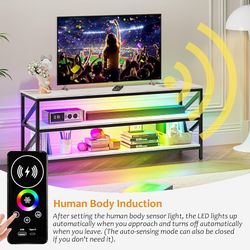 TV Stands for Living Room 65 Inch LED Smart Entertainment Center with Body Sensor Lights Console Table with Charging Station Bedroom  Color 
