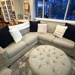 Large Neutral/Ivory High-End Sectional + Ottoman 