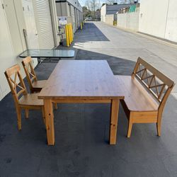 IKEA FORSBY Solid Wood Dining Table with Storage Bench and 2 Chairs Good Condition