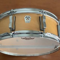 Ludwig USA Classic Birch Snare Drum In Natural Satin. Classic snare drum sound!  5 x 14  Natural Birch Snare with upgraded Remo heads