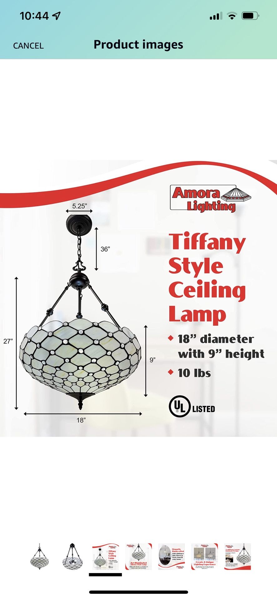 Amora Vintage Tiffany Style Ceiling Lamp 18”x9” White Jeweled