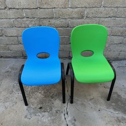 Lifetime 2X Kids Stacking Chair (Two Count), One Green, One Blue - Handle/Hole