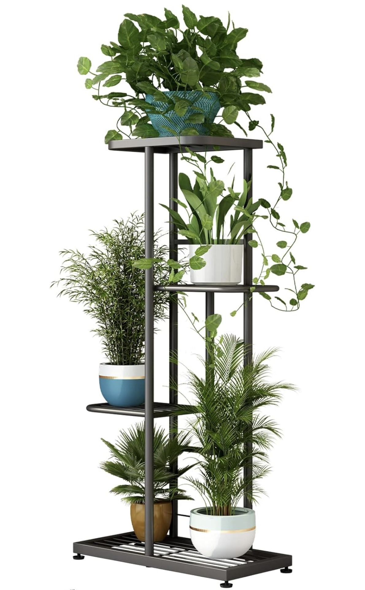 LINZINAR Plant Stand Indoor Outdoor Metal 4 Tier 5 Potted Multiple Flower Pot Holder ShelfPlanter Display Shelving Unit for Patio Garden Corner Balcon