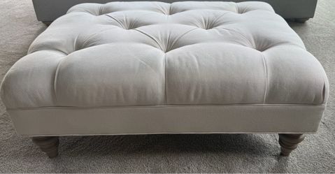 Ethan Allen Cream Tufted Ottoman