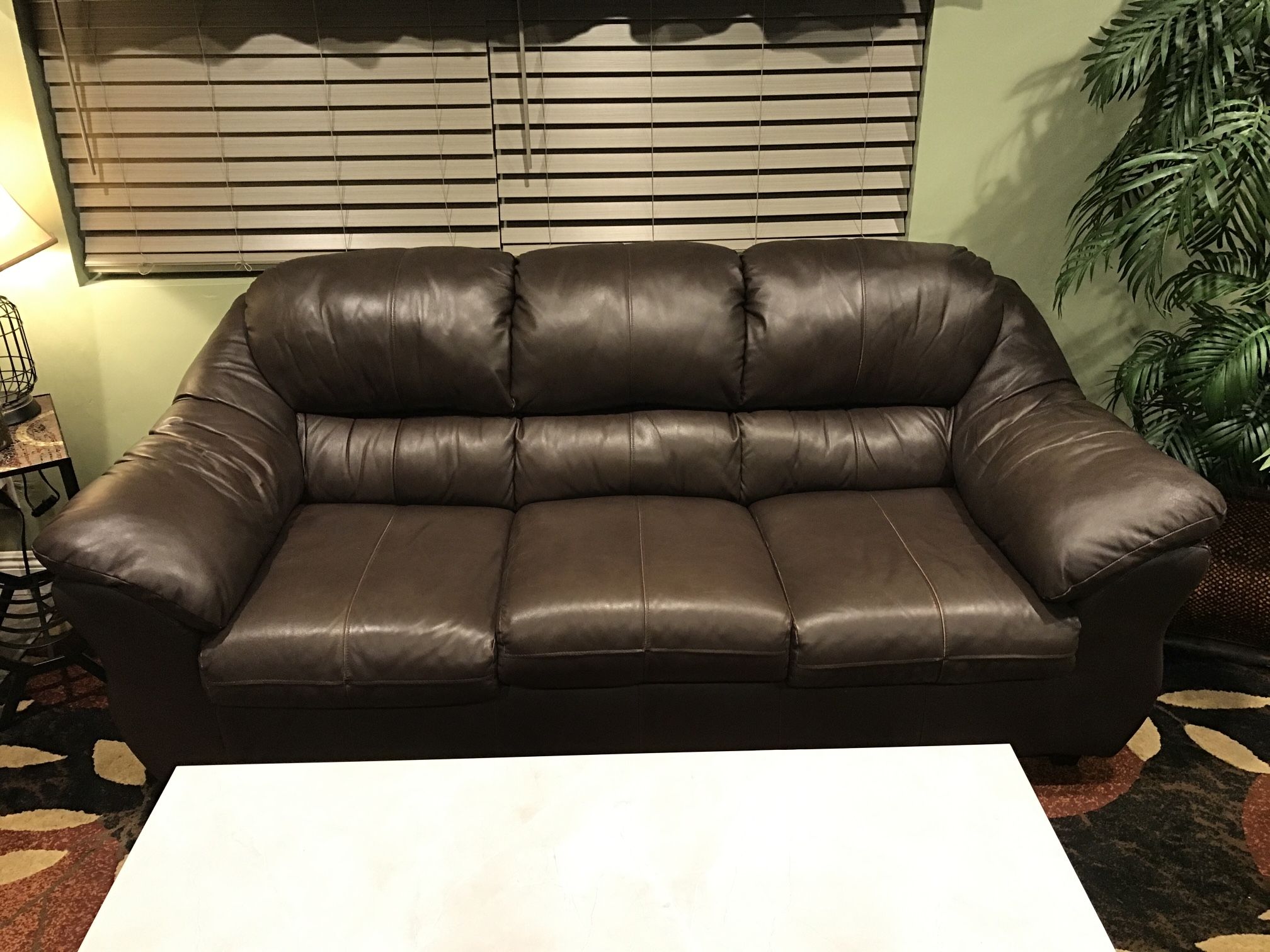 Ashley Genuine Leather Couch And Chair With Ottoman 