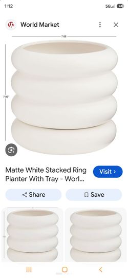 Matte White Stacked Ring Planter with Tray