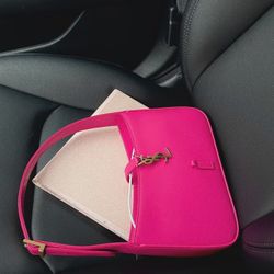 Pink leather crossbody bag