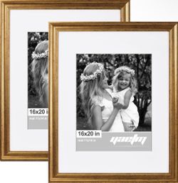16x20 Gold Picture Frame Matted To 11x14 Set Of 2,m