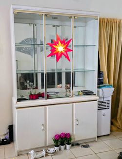 White China Cabinet with Glass Display Doors