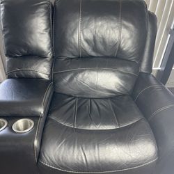 Black  Leather Power Reclining Sofa & Console Loveseat 