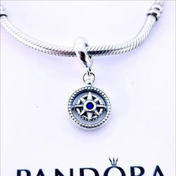Genuine PANDORA Blue Spinning Compass Dangle Charm W/Pouch