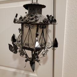 Vintage Mexican Metal Iron Hanging Scrollwork Lantern Swag Lamp