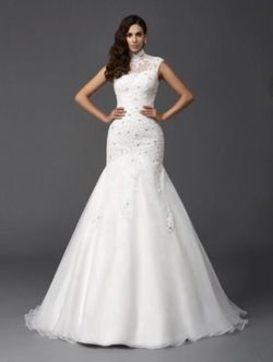 Mermaid High Neck Beading Wedding Dress size 8