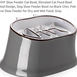 Slow Feeder Cat Bowl, Elevated Cat Food Bowl Tilted Design, Dog Slow Feeder Bowl no Black Chin, Fish Bone Slow Feeder for Dry and Wet Food, Gray