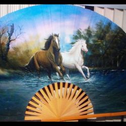 Art Painting On Silk Fan 5 Feet Wide Wall Decor