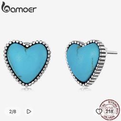 genuine 925 Sterling Silver Heart Turquoise  Stud Earrings.[EAR105]