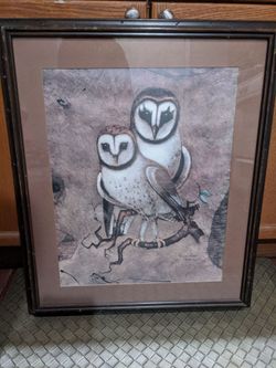 Vintage owl Windsor wall art MCM frame cottage core granny chic owls