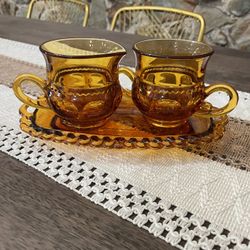 Vintage Indiana Glass Kings Crown Mini Creamer & Sugar 