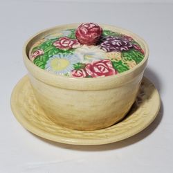 Floral Trinket Box with Lid and Plate Japan Vintage 