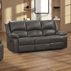 Gray Breathable Leather Couch Sofa Recliner
