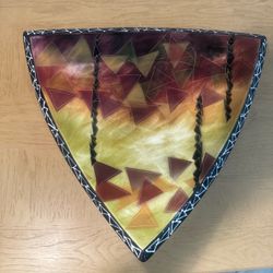 Rare Tony Evans &Cynthia Myers Art Glass Centerpiece Tripod Bowl Abstract Design
