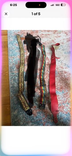Vintage Guitar Strap Lot of 3 Retro Woven Hootenanny Hippie & Leather