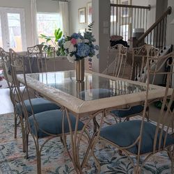 Dining Table and Chairs - Wrought Iron, Koralith, Glass
