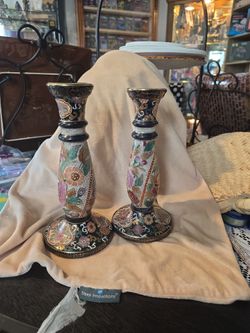 Vintage Japanese ceramic candle holders .