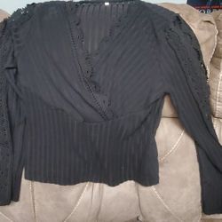 Womens Lace Patchwork Long Sleeve T-Shirts V Neck Blouse XL