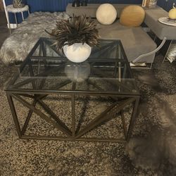 Modern High End Truman Bronze Truss Metal & Glass Geometric Coffee / Cocktail Table