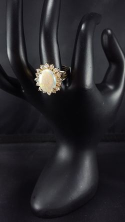 6ct cabochon white opal and diamond cocktail ring