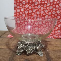 Vintage Pitman Dreitzer Glass And Silver Plated Punchbowl 1960s