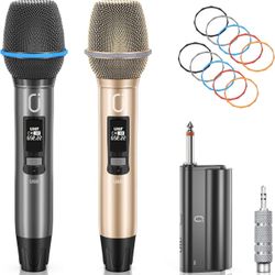 U60 Wireless Microphones, Dual UHF Microphone System with Rechargeable Receiver, Metal Karaoke Microphone for Singing, Wedding, DJ, Party, Speech, Chu