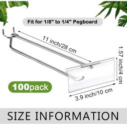 Thyle 100 Pcs Metal Scan Hook with Label Holder for 1/8 to 1/4 Pegboard, Peg Board Hooks with Price Tag, Pegboard Wall Accessories, Metal Hooks for Ho