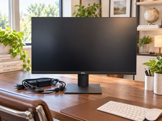 Dell Monitor + Logitech Keyboard & Mouse + Bamboo Desk Organizer