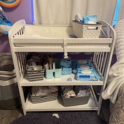 White Wooden Changing Table With Pad