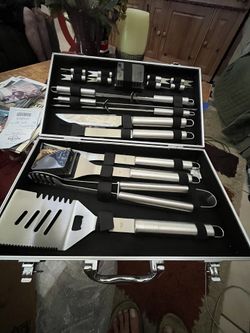GrillArt 19 Piece Stainless Steel Barbecue Utensil Set With Aluminum Case