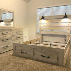 ❗Cambeck Whitewash Footboard Storage Bedroom Set /3-PIECE (BED, NIGHTSTAND, CHEST) 