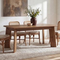 63" Solid Wood Dining Table for 4-6, Rectangular Farmhouse Kitchen & Dining Room Table with Angled Legs, Vintage Style