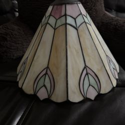 Vintage Tiffany Glass Lampshade 12” Wide 12” Tall, Beige, Pink, Mint Green, Pewter Top.   