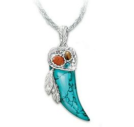 (Shipped Only) Buffalo Horn-Shaped Turquoise Necklace 925 SS