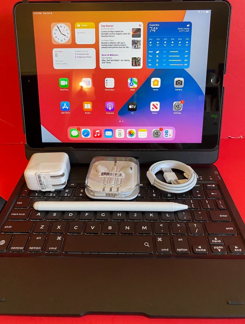 Apple IPad 9th Generation (10.2” Retina /Touch ID /IOS 18/ 2021 Model) 64GB with Pen, Keyboard  & Accessories 