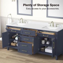 OVE Decors Michigan 60"W x 21"D Midnight Blue Vanity and Bombay White top